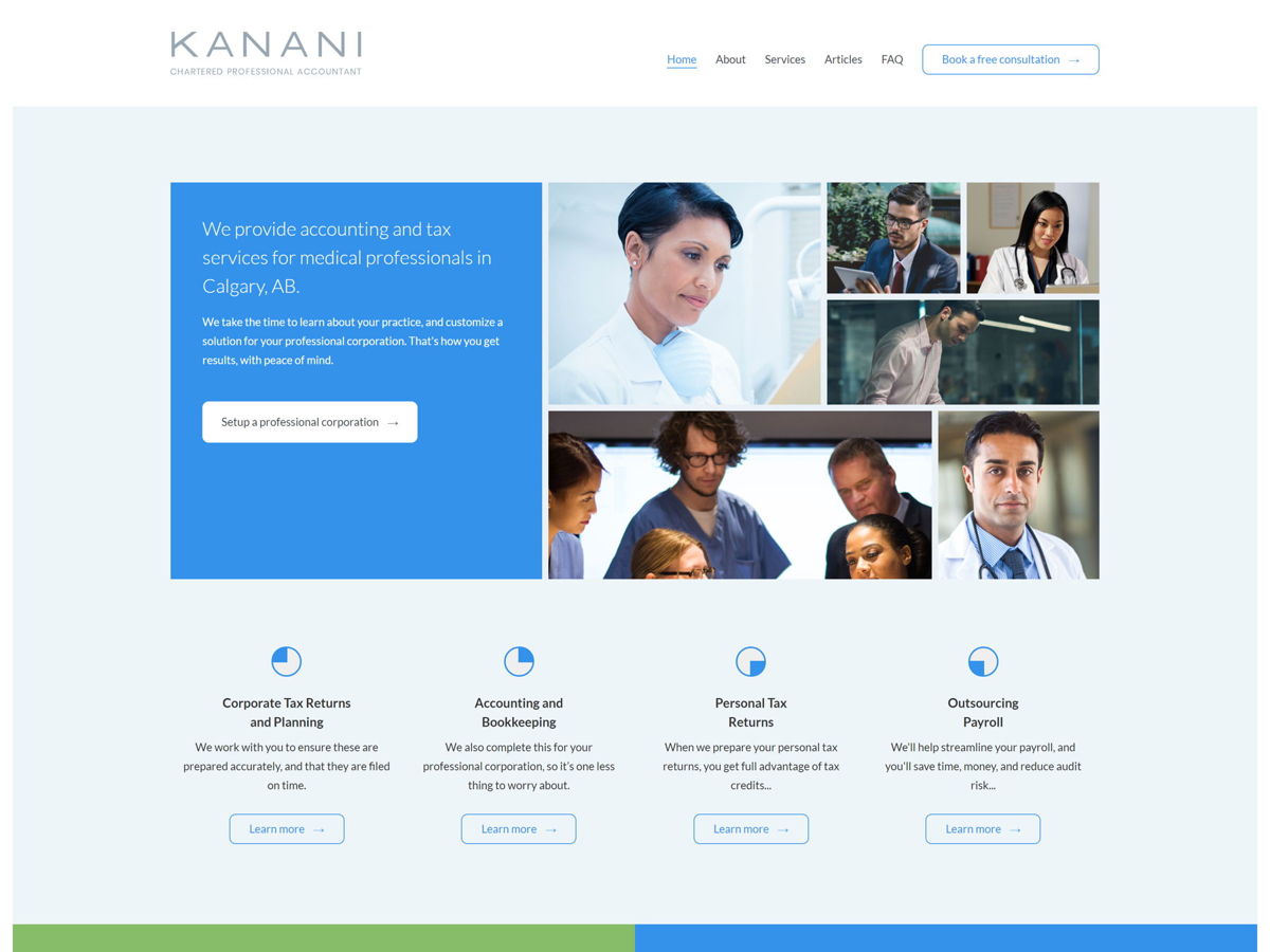 Screenshot of Kanani CPA, from the blue websites collection.