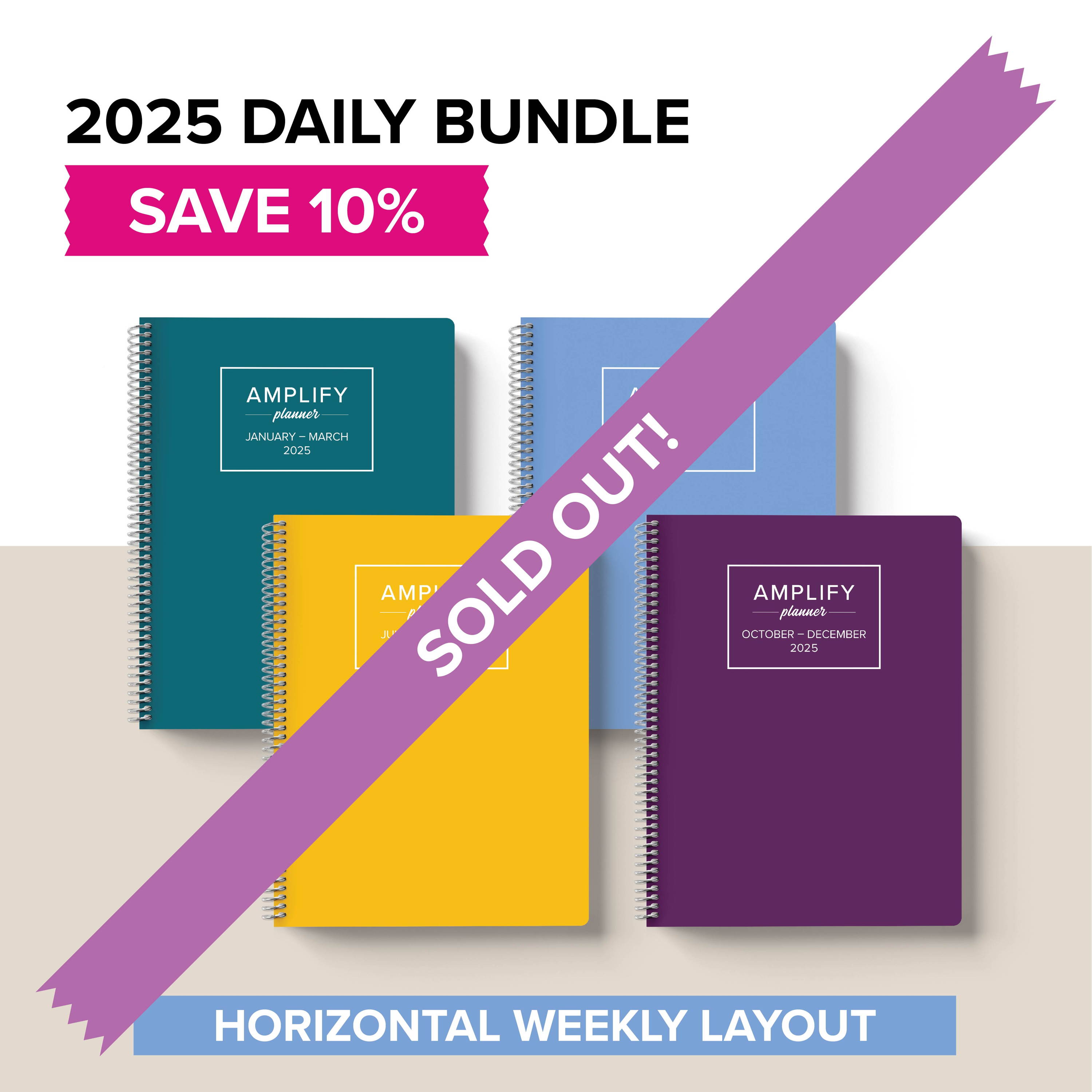 Image of four daily amplify planners bundle in the horizontal weekly layout 