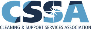 Logo for the Cleaning & Support Services Association (CSSA), featuring large blue CSSA letters with a sparkling effect on the first S and the full name written below in blue capital letters.