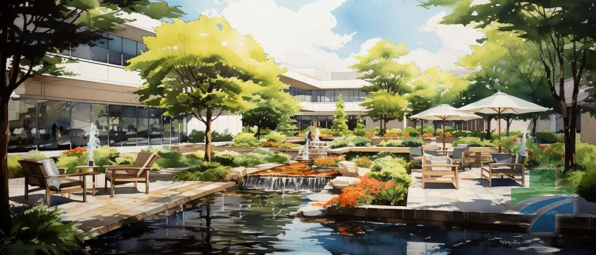 Conceptual sketch of a peaceful retreat garden for nurses