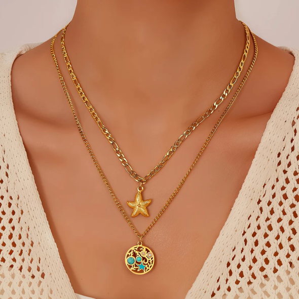 Razoa Jewels Boutique - Starfishs Necklace, 18K Gold Plated Steel