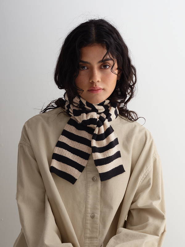 model wears Small Pointelle Stripe Scarf