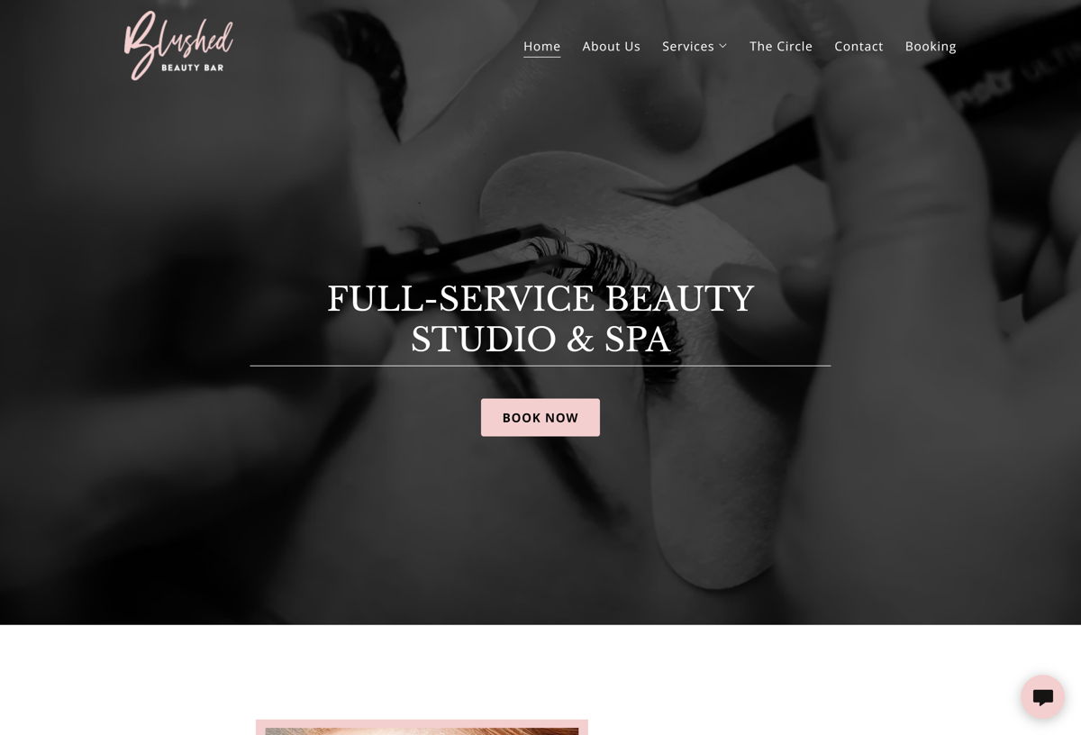 Screenshot of Blushed Beauty Bar, from the spa websites collection.