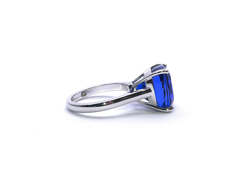 white gold ring with large tanzanite