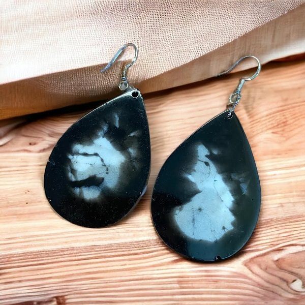 Fluid Art Resin - Tear Drop Black & White Earrings
