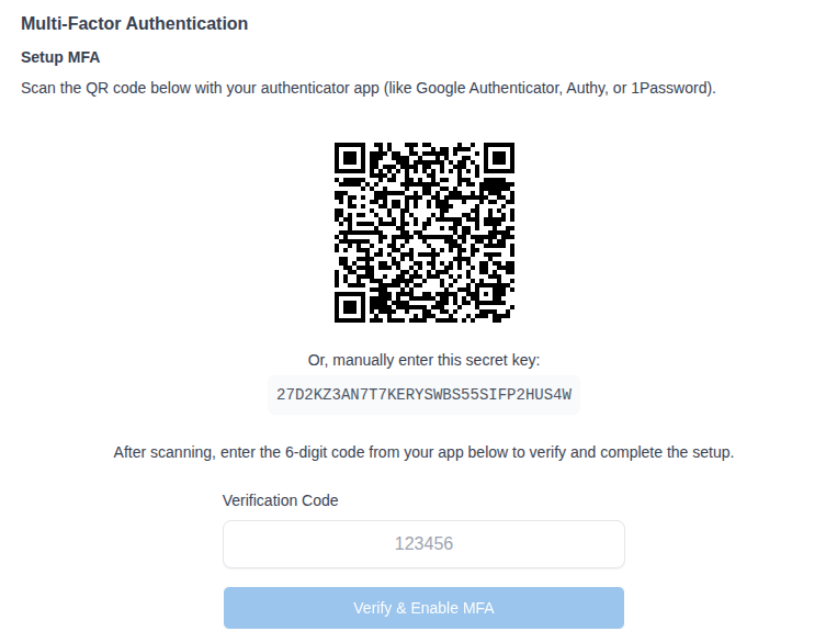 Profile → Security → MFA