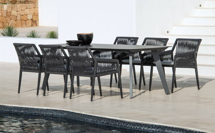 Jati and Kebon Ritz Alu Aluminum and Rope Outdoor Dining