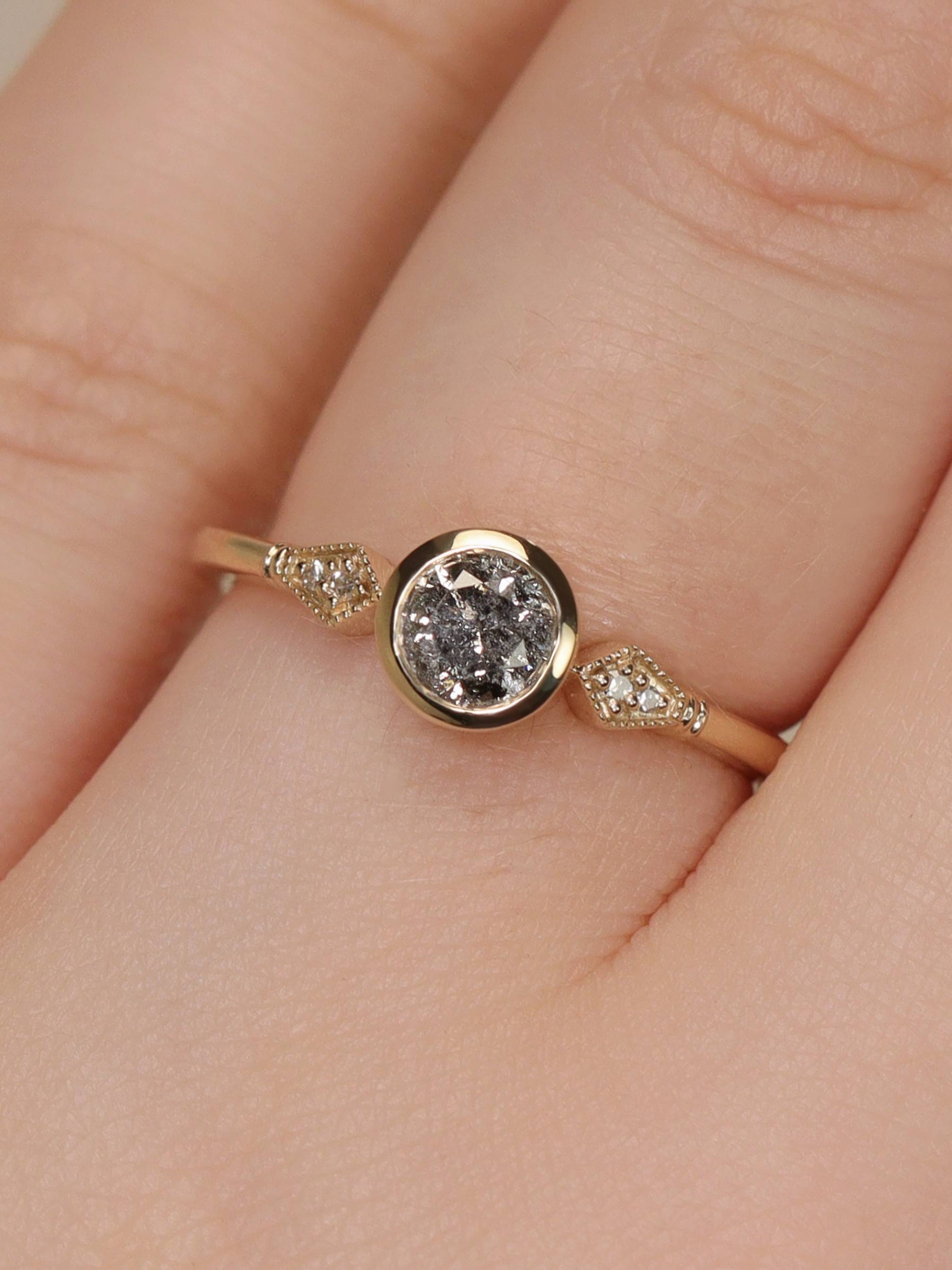 Salt and pepper diamond engagement ring