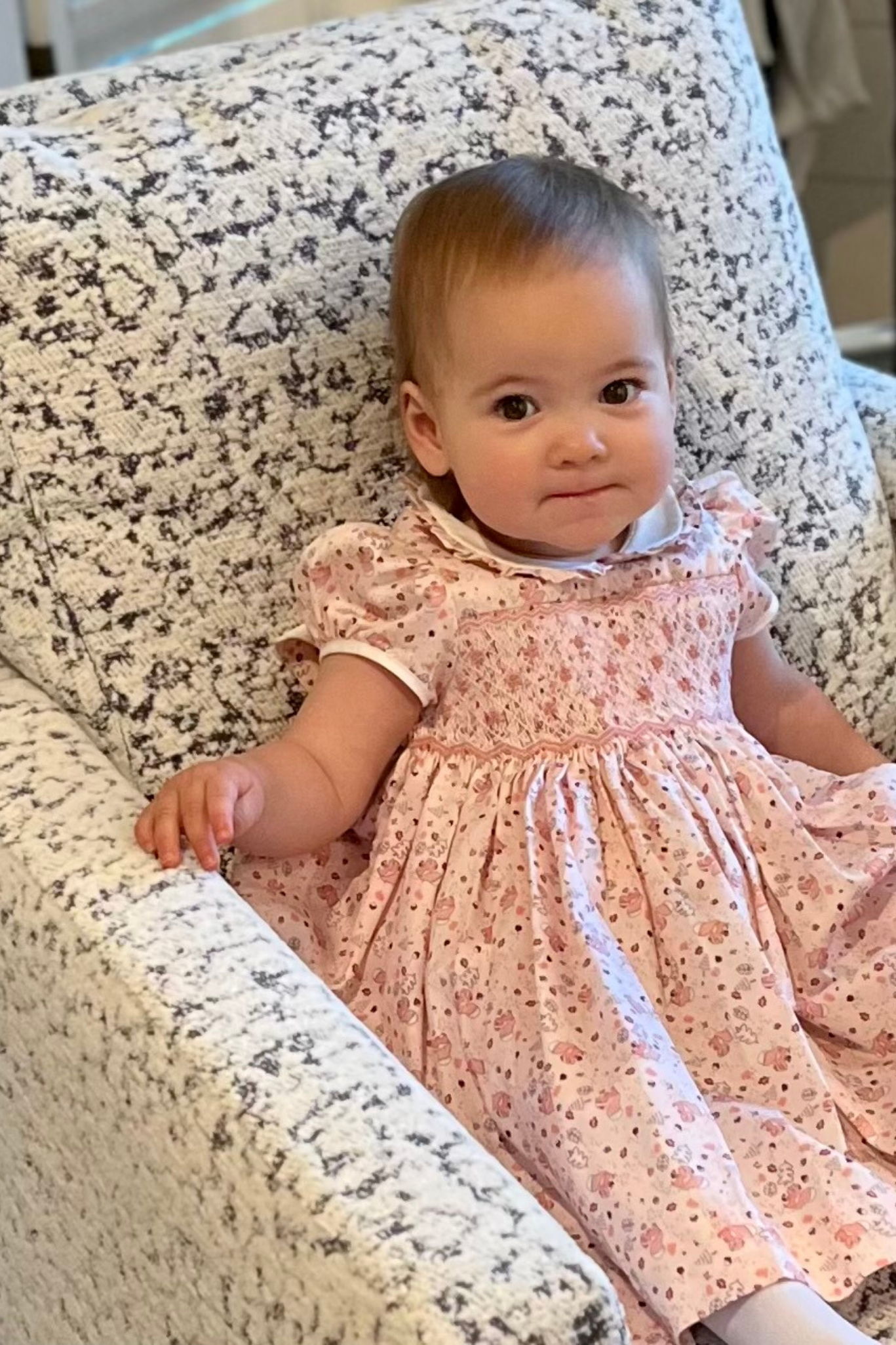 Baby girl pink floral smocked dress