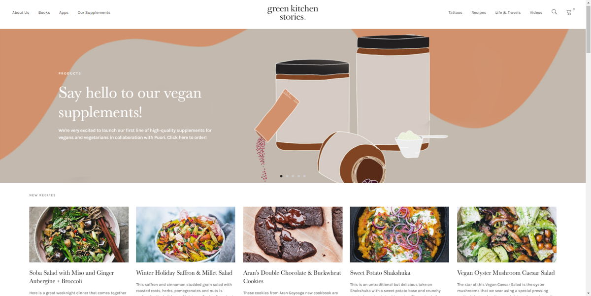 Screenshot of Recipie Blog: Green Kitchen Stories, from the blog examples collection.