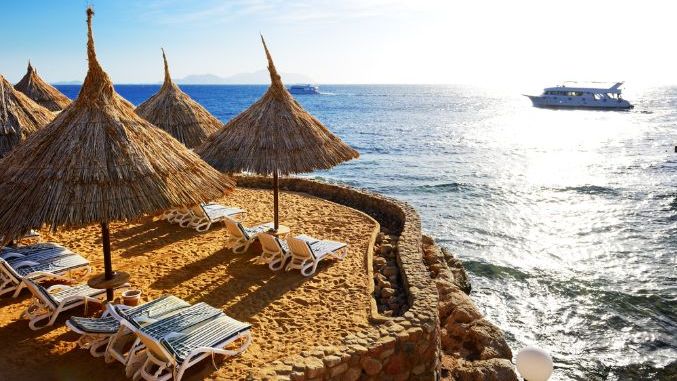 Sunrise and beach at the luxury hotel, Sharm el Sheikh, Egypt