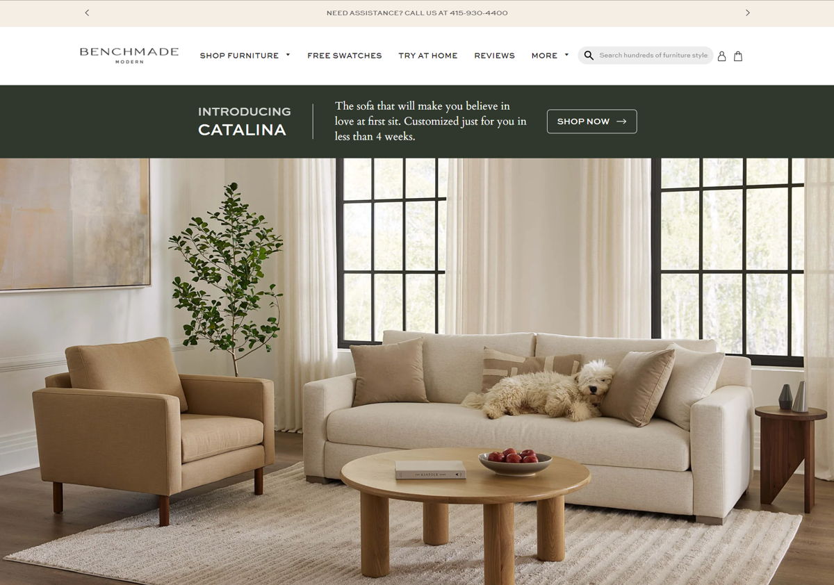 Screenshot of BenchMade Modern, from the shopify furniture stores collection.