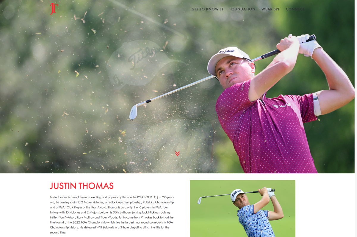 Screenshot of Justin Thomas, from the athlete websites collection.