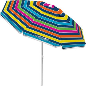 Caribbean Joe Beach Umbrella, Portable and Adjustable Tilt Sun Umbrella with UV Protection, Vented Canopy, Full 6.5 ft Arc