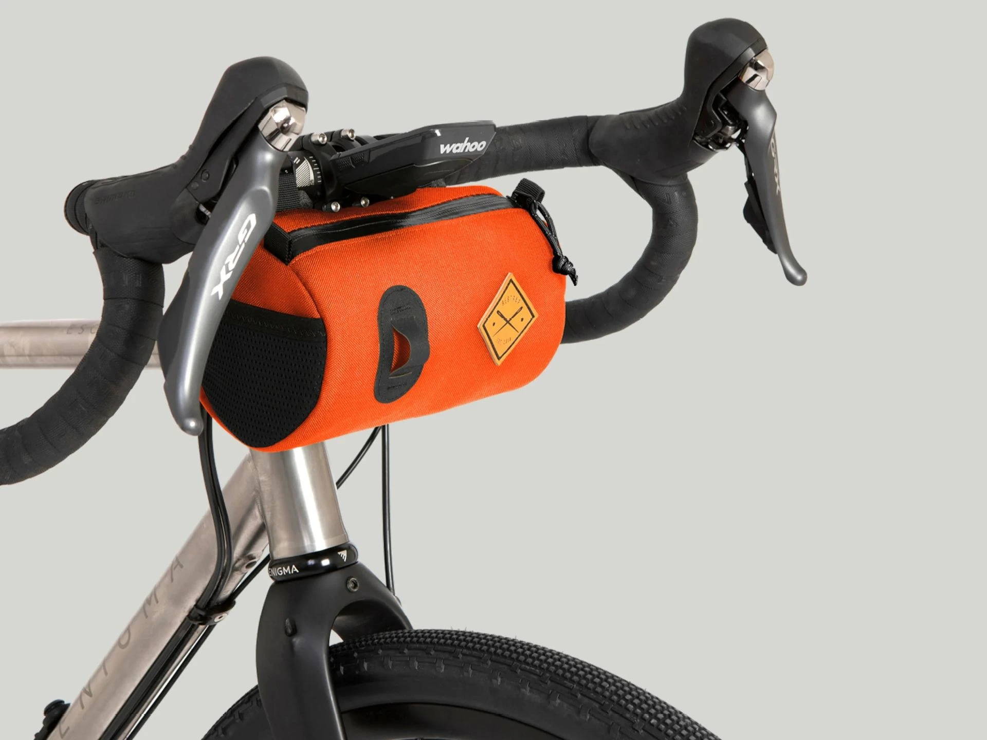 Zoom in on the pannier of an electric bike.