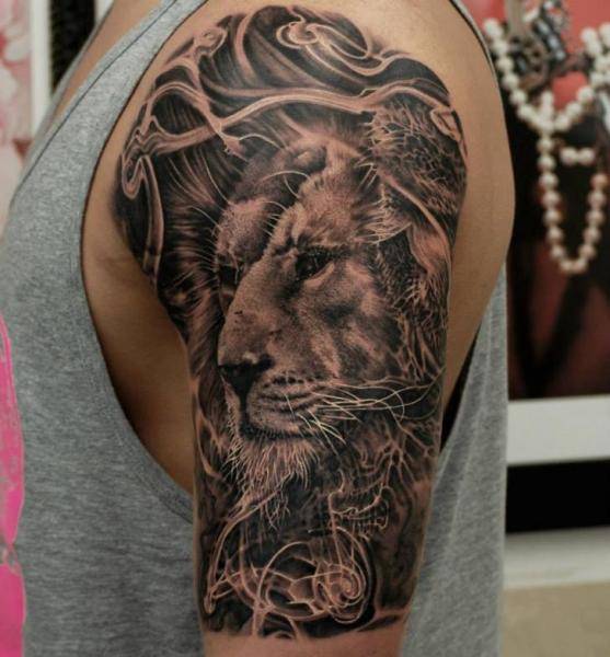 Tatouage Lion Noir et Blanc Imperméable