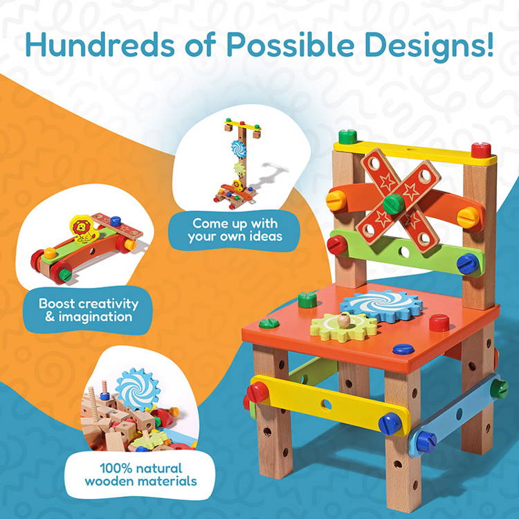 Step by step instruction on how to set up the Montessori wooden chair.