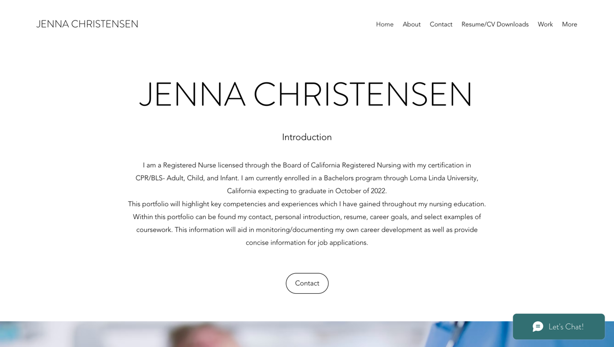 Screenshot of Jenna Christensen, from the nursing portfolios collection.