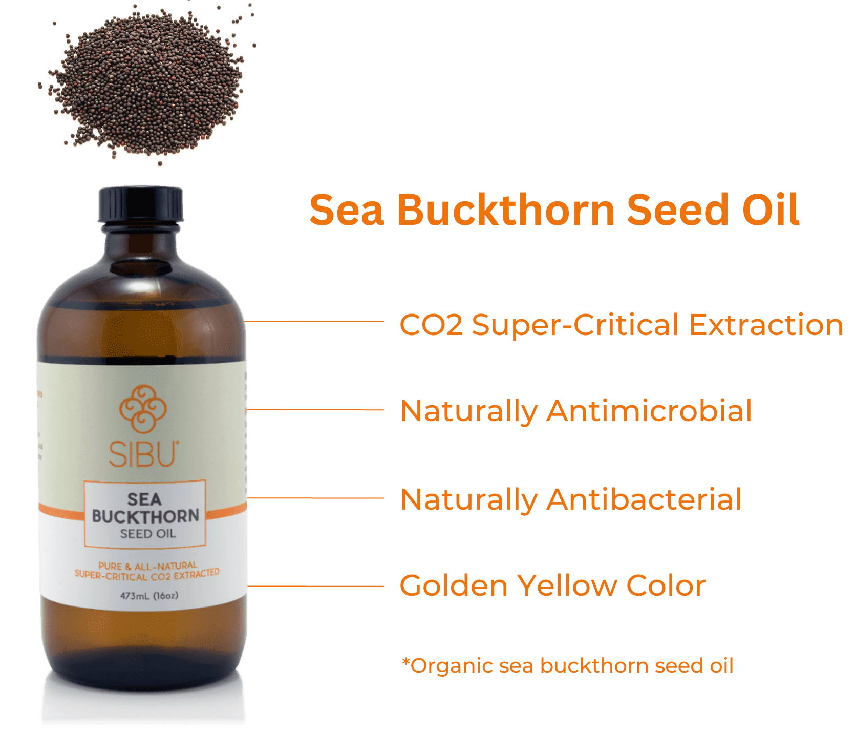 Sea Buckthorn Seed Oil - Pure & All-Natural, Super-Critical CO2 Extracted