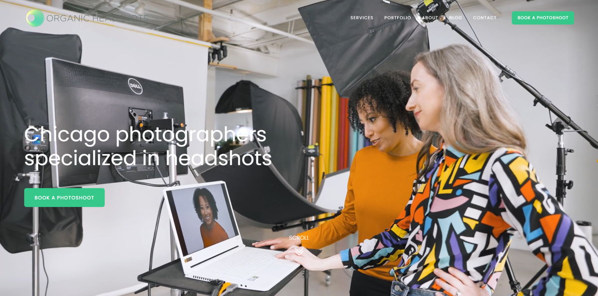 Screenshot of Organic Headshots, from the photography websites collection.