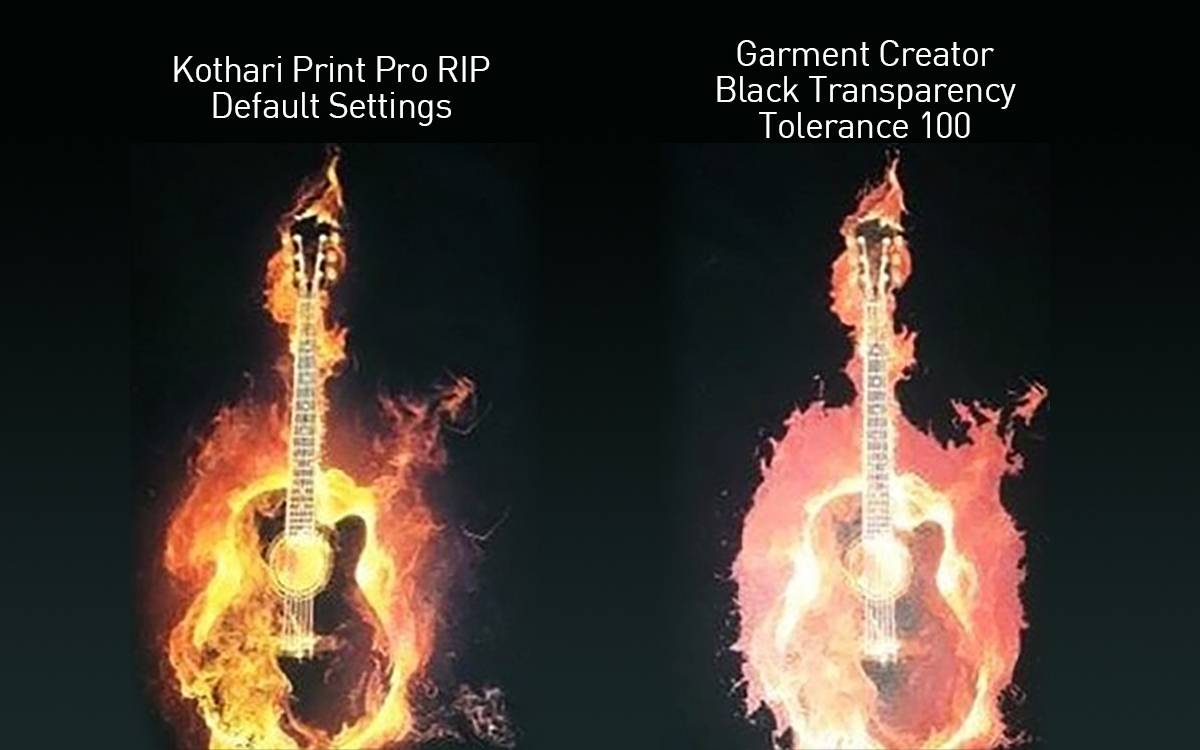 Kothari NeoRip Software and Garment Creator Comparison Example DTG Print On a Dark T-Shirt