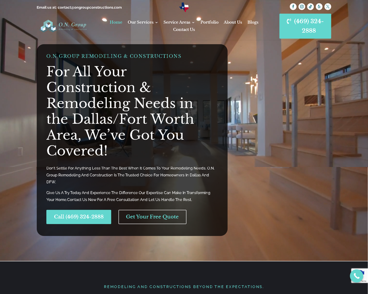 Screenshot of O.N Group Remodeling & Constructions, from the remodeling websites collection.