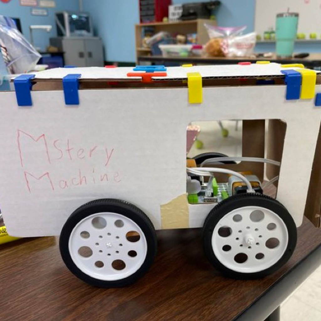 closeup photo of student cardboard model for class project