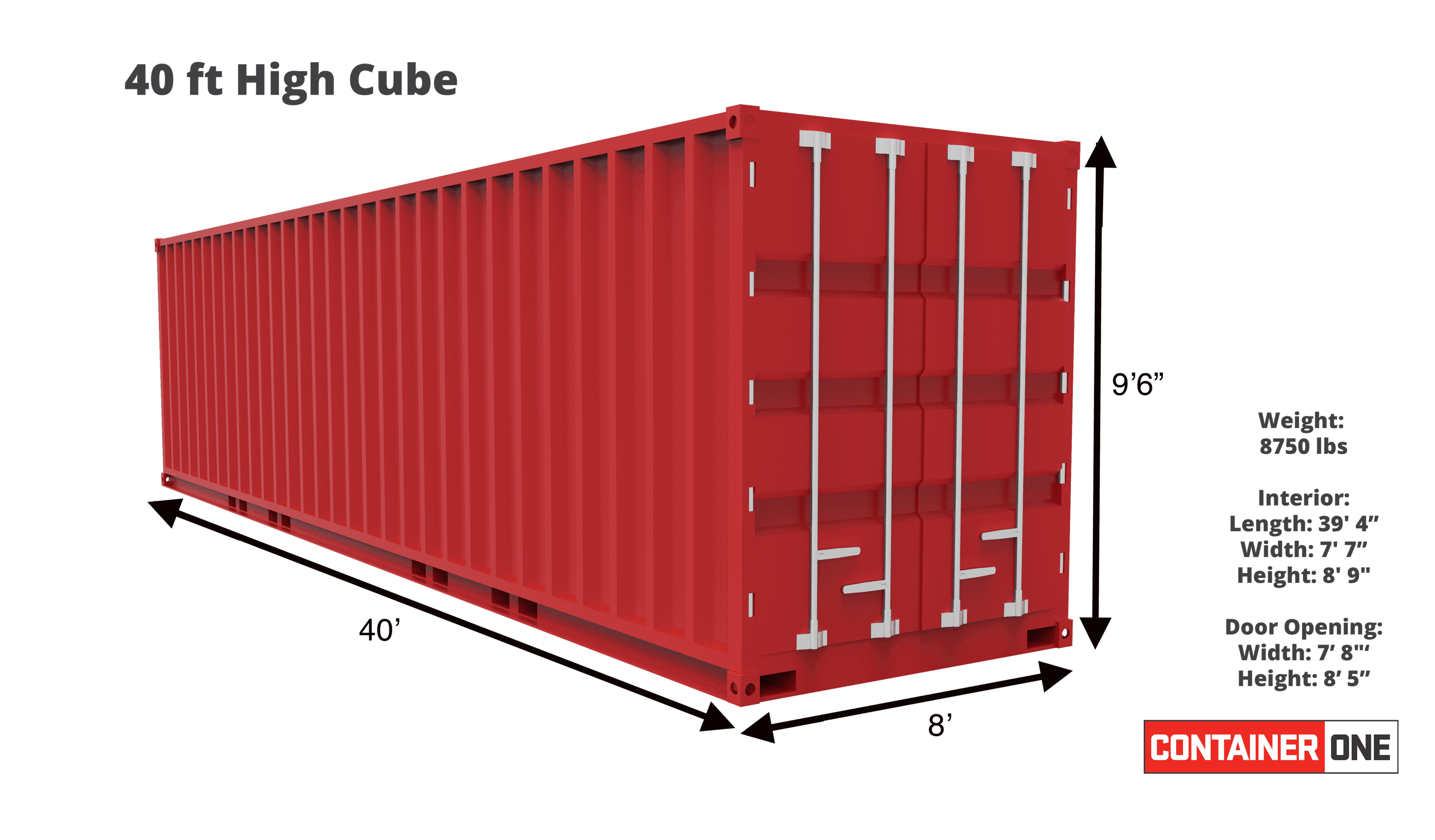 40 foot high cube shipping container specifications
