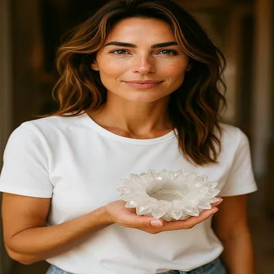 Clear Quartz Candle Holder- Large