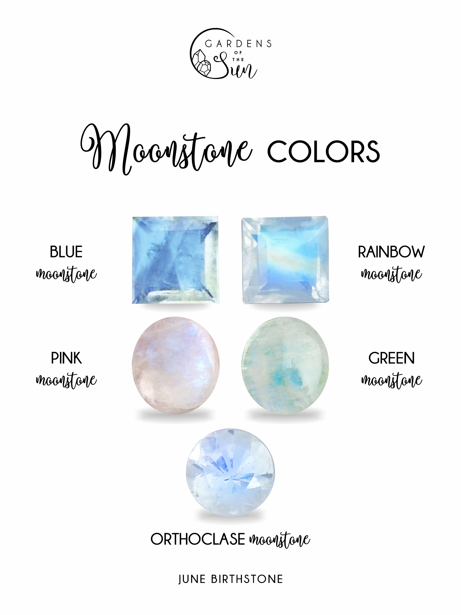 different colors of moonstone