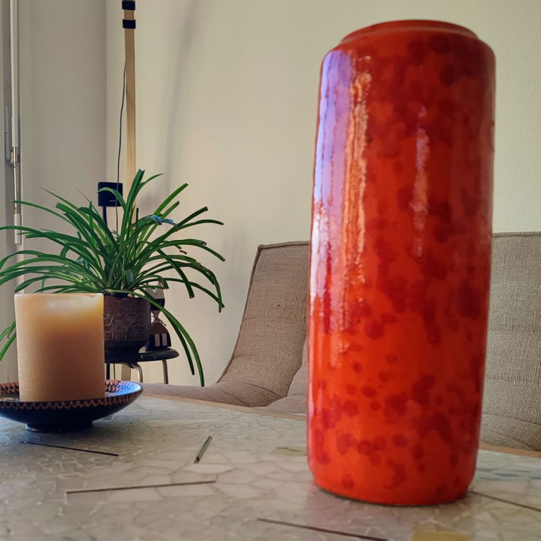 Bright Orange vintage ceramic vase (West Germany)