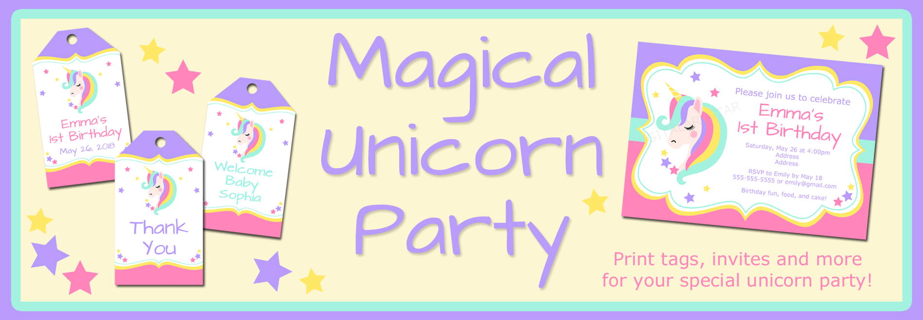Printable Unicorn Party Decorations and Favors