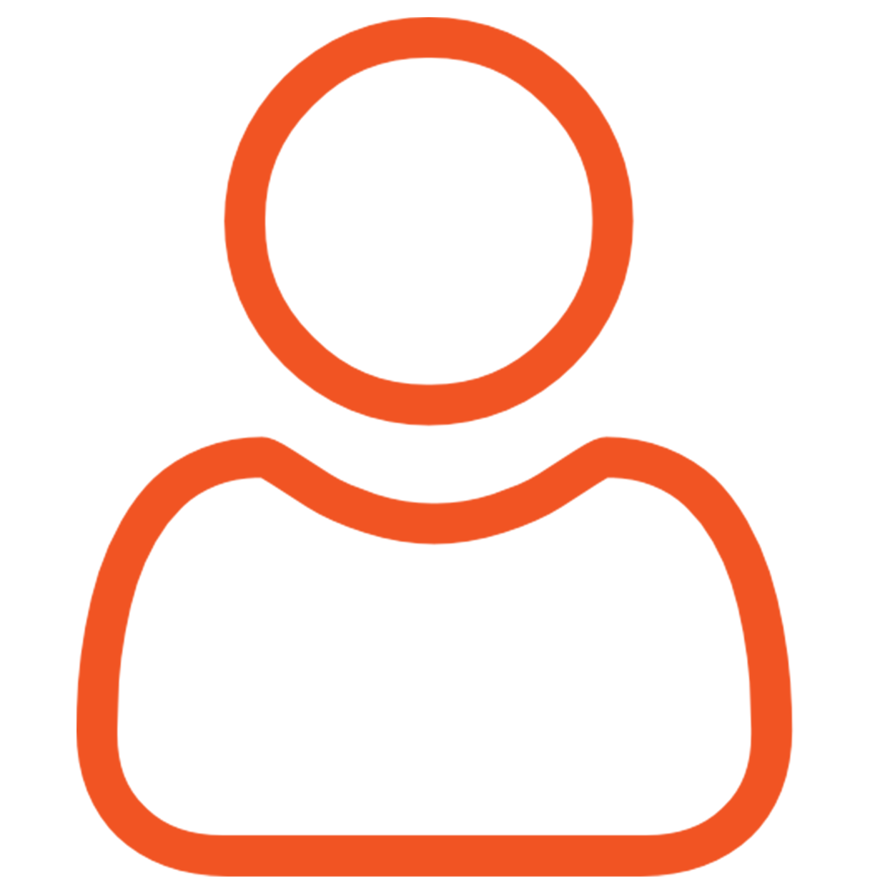 An orange outline of a generic user or person icon on a white background, depicting a head and shoulders in a simple, minimalist style.