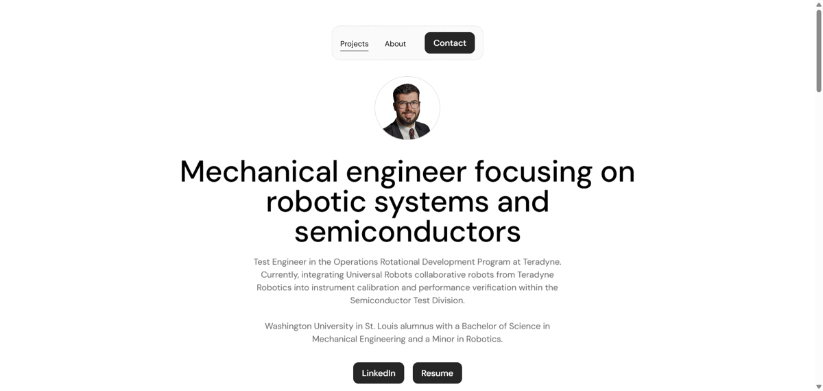 Screenshot of Jacob Schwartz, from the engineer portfolios collection.