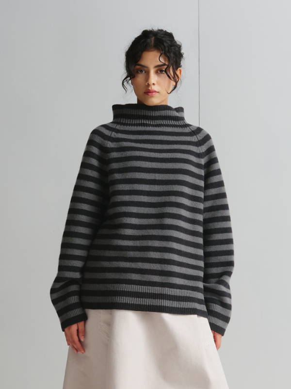 Model wears Stripe Felted Jumper