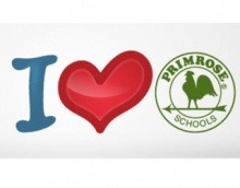I love Primrose poster featuring the letter "I", an illustrated heart and the Primrose schools logo