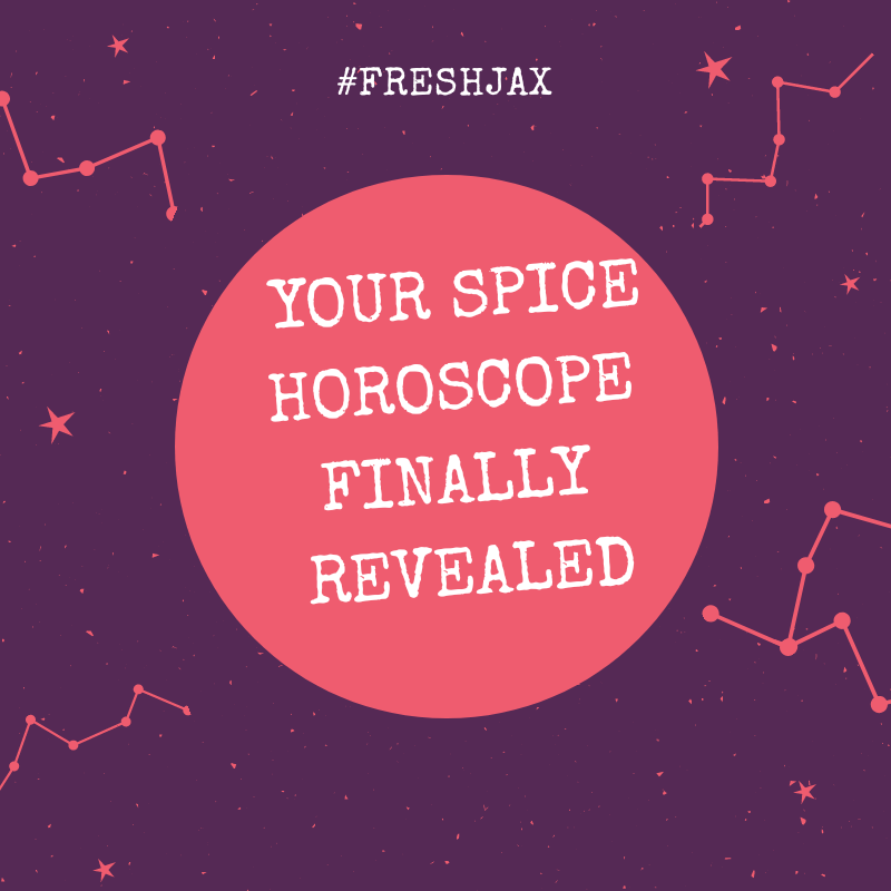 Banner image reads: Your Spice Horoscope Finally Revealed. Constellation images in background.