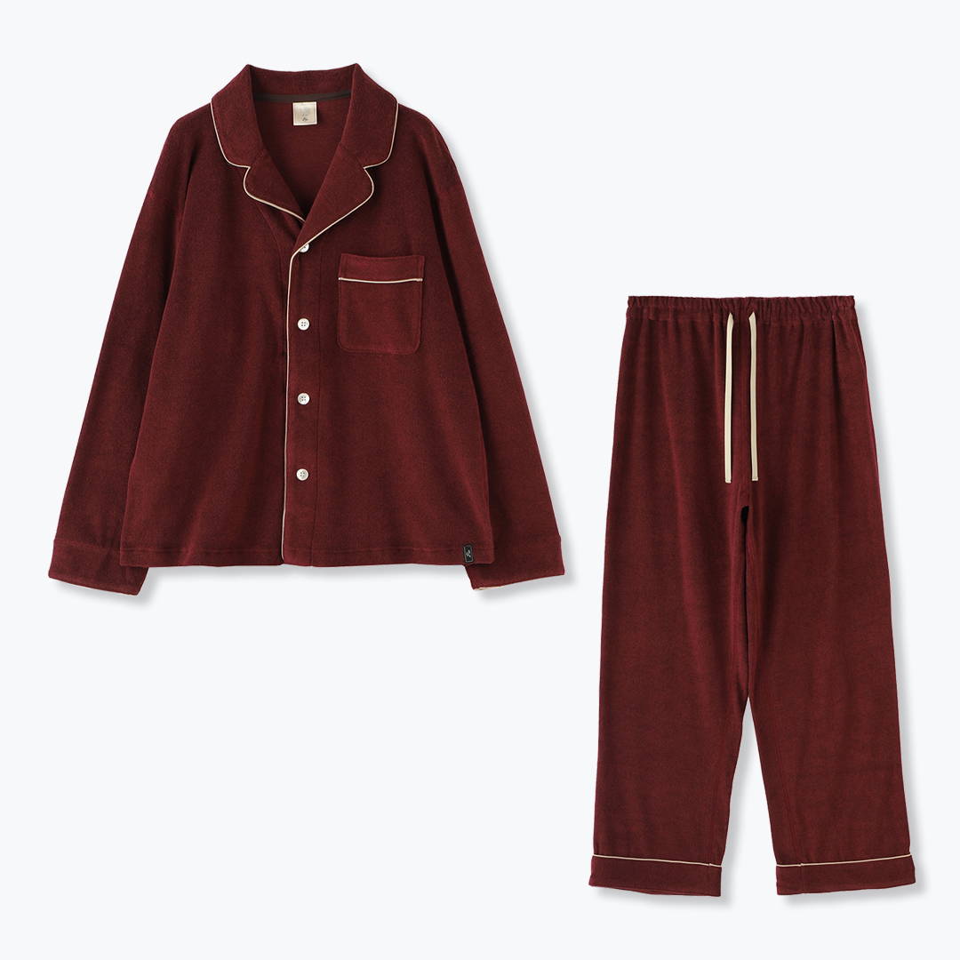 【セットアップ】コットンパジャマ ワインレッド