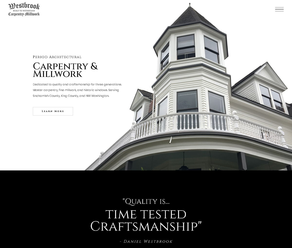 Screenshot of Westbrook Carpentry, from the carpentry websites collection.