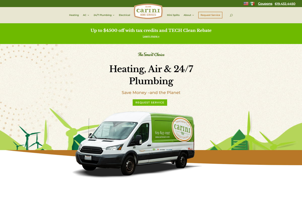 Screenshot of Carini Heating And Air Conditioning, from the hvac websites collection.