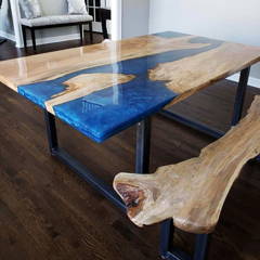 spalted live edge river table and bench