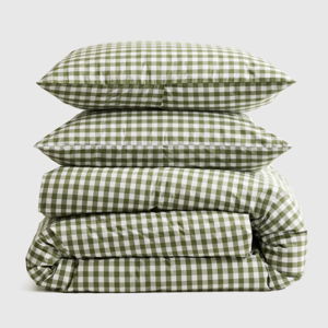 Olive Gingham - Classic Organic Percale Duvet Cover Set