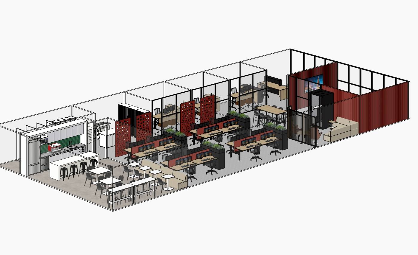 3d design for a 20 person office fitout
