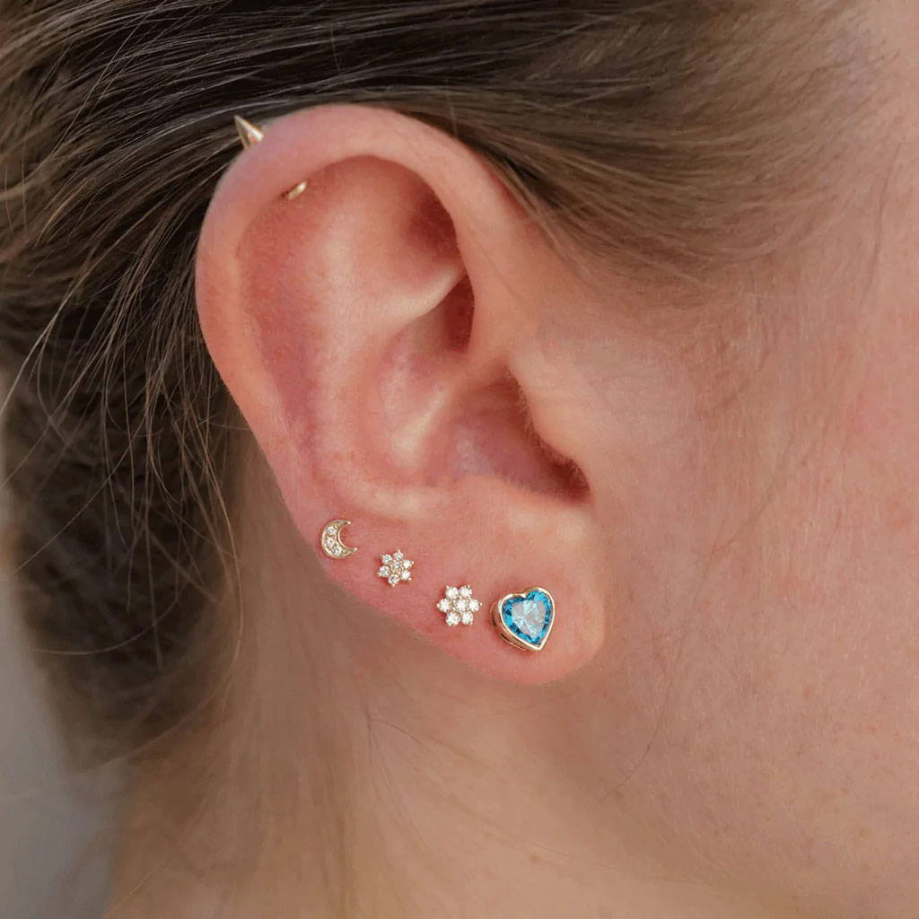 Diamond Flower Threaded Flat Back Earring