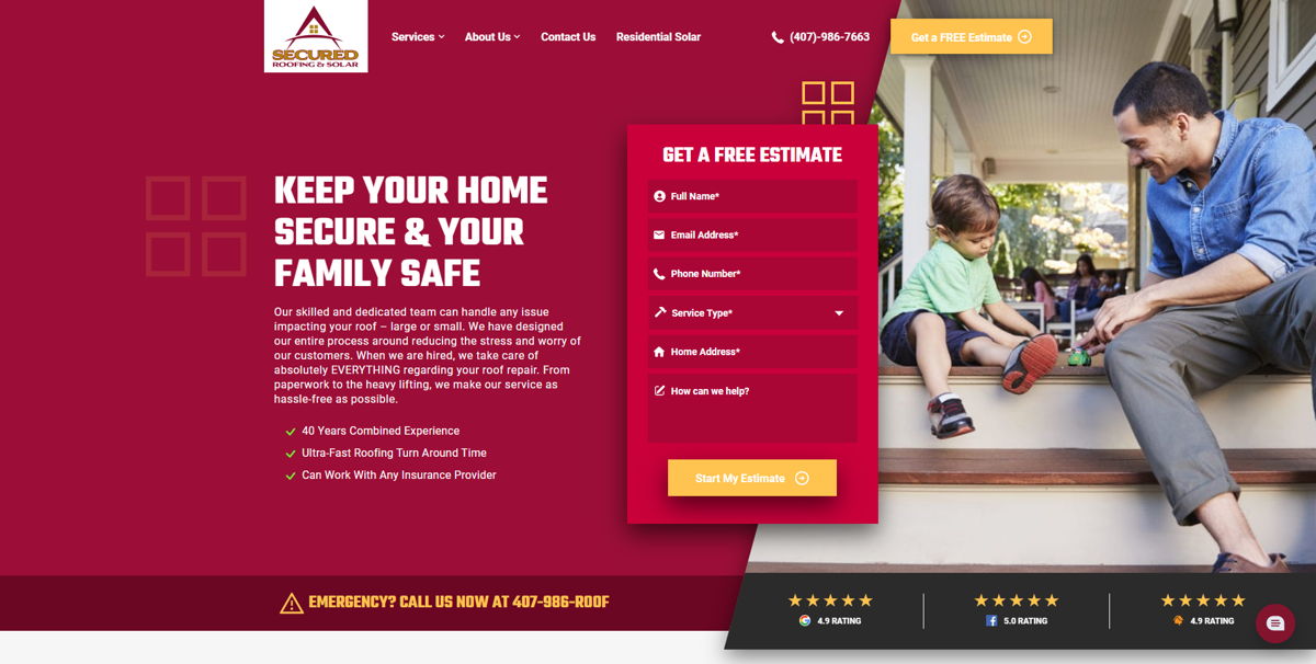 Screenshot of Secured Roofing & Restoration, from the contractor websites collection.