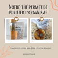 On vois notre thé dans un infuseur a thé en verre avec écrie un des avantage du thé minceur jouvence de la marque française nekotea 