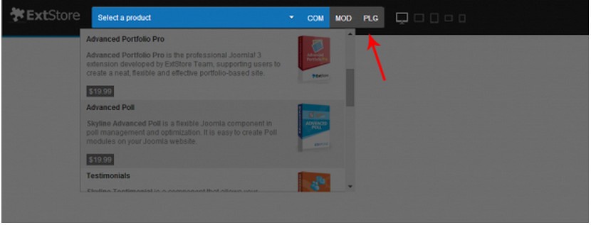 ExtStore Demo Toolbar - верхняя панель для продажи товаров в Joomla