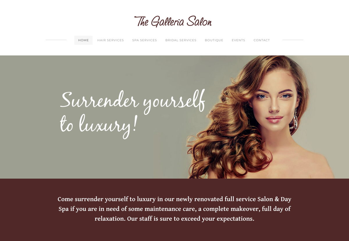 Screenshot of The Galleria Salon, from the beauty websites collection.