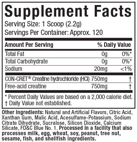 Supplement Facts: Cell-Tech Creactor - Blue Raspberry Blast