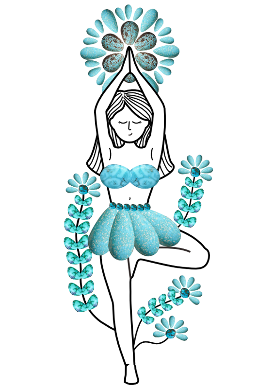 An illustration of a woman wearing turquoise blue dress